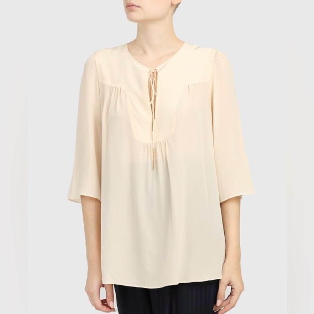 MaxMara Ecru Silk Blend Front Placket Blouse